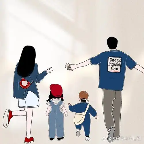 原创手绘亲子头像全家福一家四口头像 两个人固然快乐,但四个人好像更