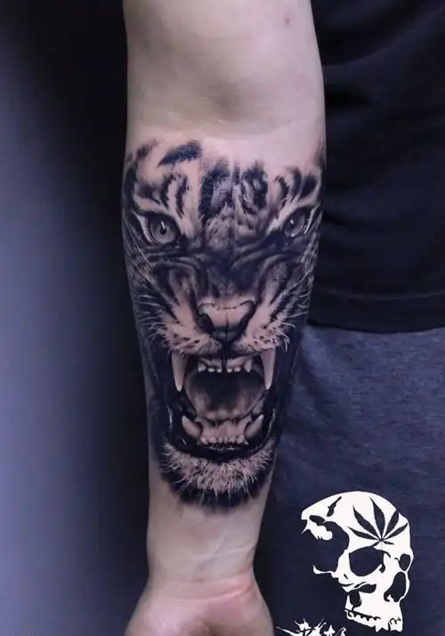 写实老虎纹身图片_成品手臂欧美动物鬼神写实纹身图案