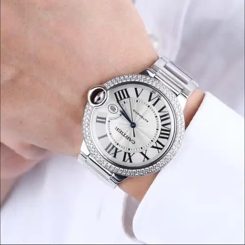 卡地亚男士机械表卡地亚蓝气球系列18k白金原镶钻自动机械男表