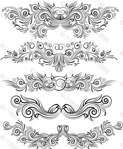 黑白效果欧式复古风格花纹矢量素材
