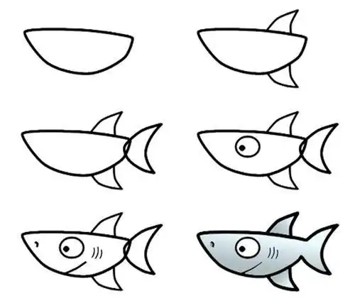 鲨鱼简笔画步骤图片大全鲨鱼简笔画分步骤详解最简单的鲨鱼怎么画鲨鱼