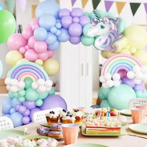 跨境新款马卡龙气球独角兽套装生日派对周年庆房间装饰布置气球