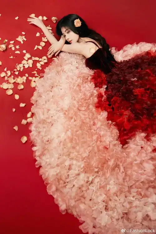 鞠婧祎黑纱满绣礼裙