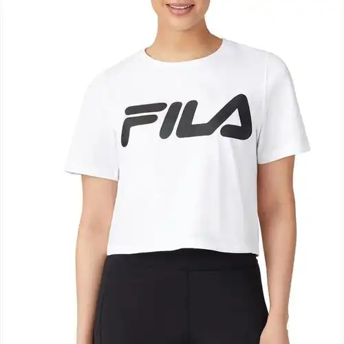 fila斐乐女t恤短袖圆领套头短款运动瑜伽跳舞纯棉透气宽松深蓝色l