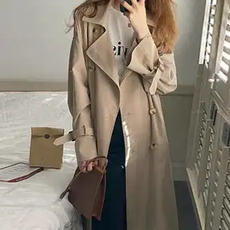 左余早秋装卡其色风衣女中长款2023年新款春秋韩版小个子休闲大衣外套