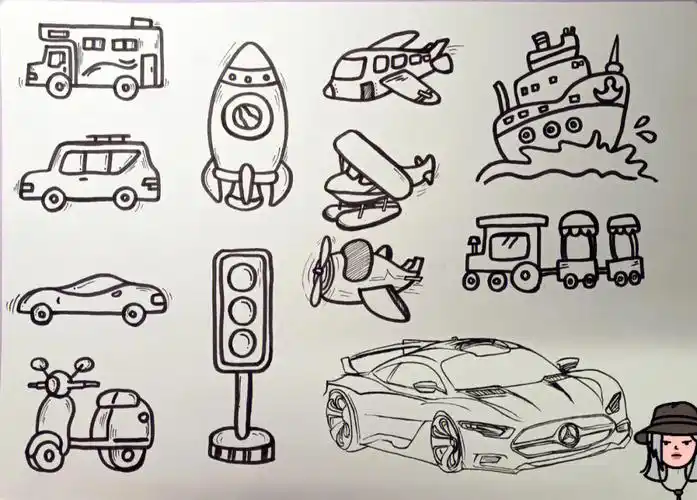 交通工具,简笔画.