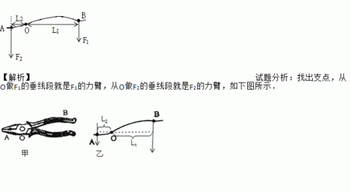 右图为单侧钳柄及相连部分的示意图.请在右图中画出剪钢丝时的动力f1.