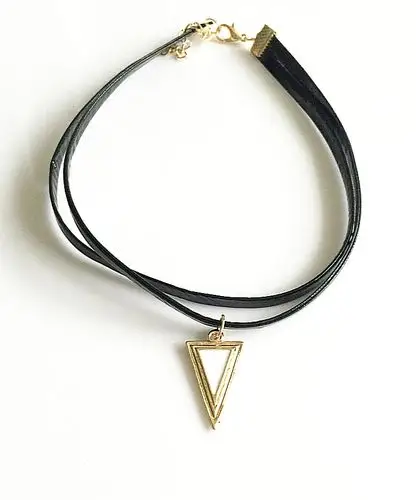 韩版原宿朋克风百搭小三角锁骨链颈链进口双层皮质项圈饰品