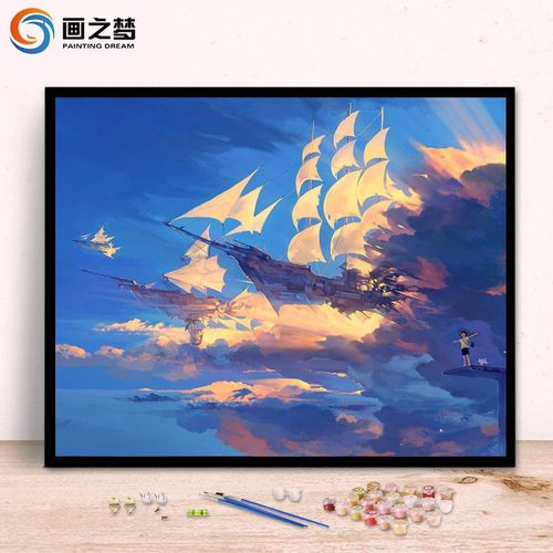 数字油画diy少年天空手工减压填色风景颜料画装饰画生日礼物女生