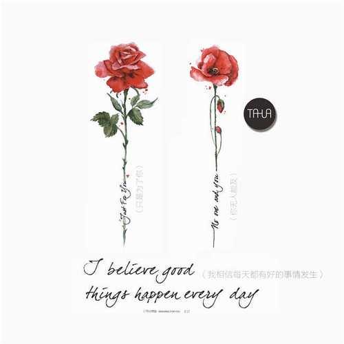 她画玫瑰花纹身贴 后背英文字母短句手臂女防水持久性感锁骨纹身