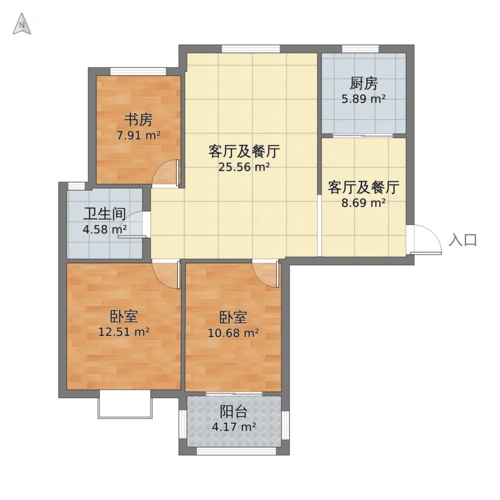 文锦华庭3室2厅1卫 108m05-v2户型图 - 小区户型图 -躺平设计家