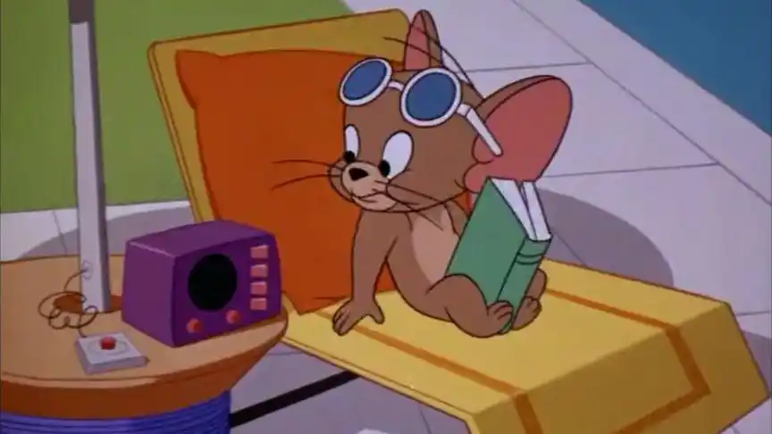 猫和老鼠:杰瑞海滩度假,听着收音机戴着太阳镜,小心等下猫过来