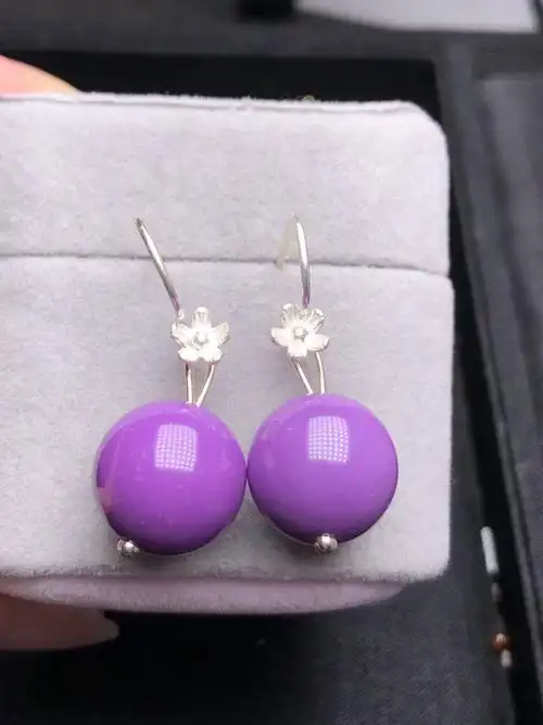 天然紫云母耳环 大珠子14mm 款式漂亮 925银 贵族紫色气质大方 ug