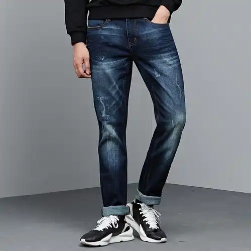 七匹狼男装牛仔裤2017秋季青年时尚破洞长裤子潮