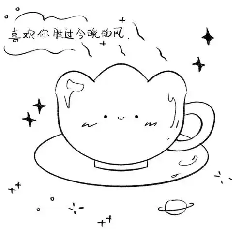 黑白简笔画之郁金香茶杯丨手绘ins风素材