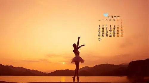 2015年11月日历壁纸水边跳芭蕾舞的美女图片2