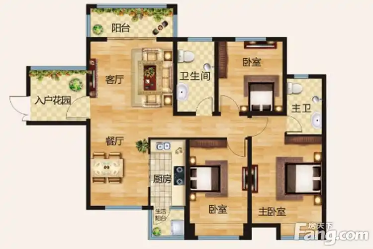 户型图:三室两厅两卫131.91㎡