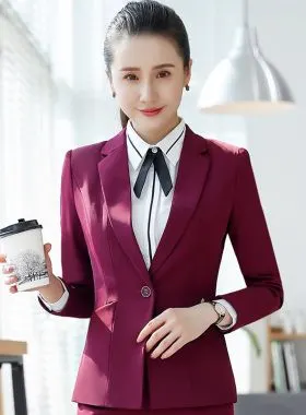 长袖女士西装套装秋冬款黑色正装大学生面试服职业女装修身两件套