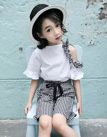 儿童女童夏装20184时髦5套装6小孩7小女孩8女装9夏季十岁衣服 白色