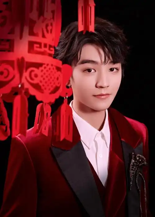 王俊凯新春酒红色西装造型#王俊凯春晚造型 酒红色西装帅过了红红