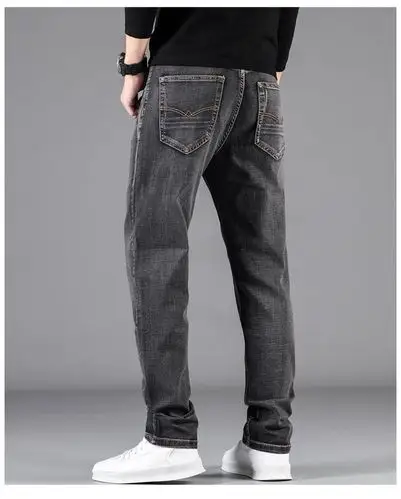 playboy花花公子专柜同款夏季薄款烟灰色牛仔裤男士直筒宽松高端潮牌