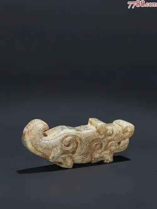 旧藏老出土古玉商周风格和田玉受沁虎形佩把件挂件古玉老玉收藏