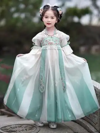 安妮优儿女童古风汉服裙子襦裙2023新款夏季超仙儿童连衣裙女孩国风公