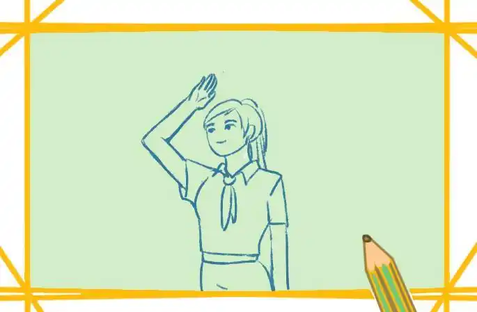 学生肃立简笔画