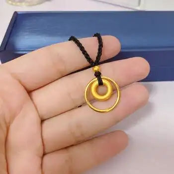 老凤凰黄金圆圈项链999足金双环平安扣吊坠女挂坠编织绳本命年送老婆