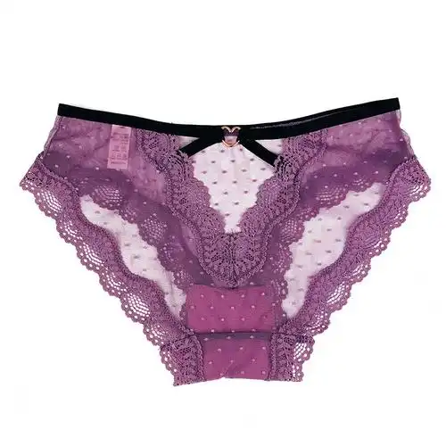 suntek性感蕾丝女士内裤轻薄透视圆点低腰三角裤时尚镂空爱心扣装饰
