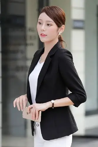 2019新款棉麻休闲小西装女外套夏季中袖亚麻薄款修身七分袖西服短