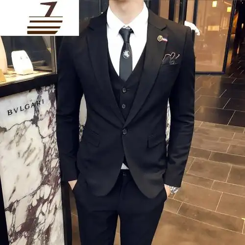 newlake2018西装三件套男士韩版修身职业正装结婚新郎伴郎礼服西服
