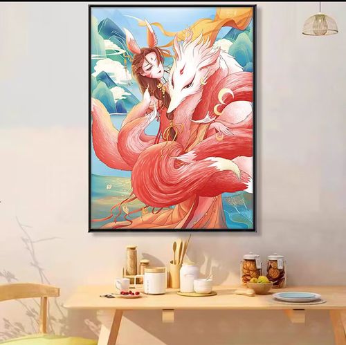 2023新款钻石画九尾狐少女5d满钻手工diy贴钻客厅卧室带框钻石绣
