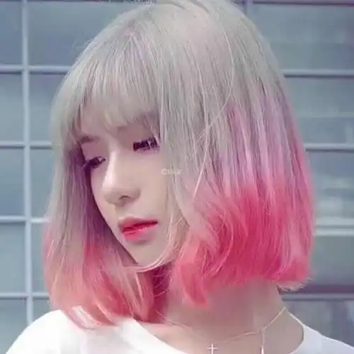 一折短发假发 短卷发 甜美可爱_银白渐变粉色假发女短发甜美可爱网红