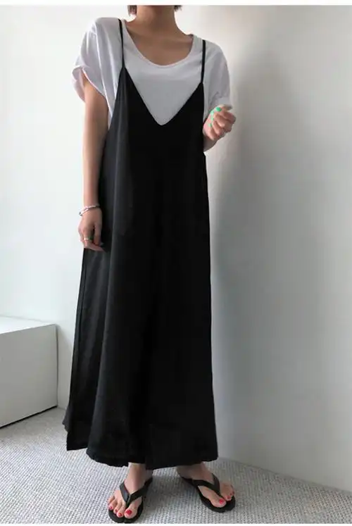 艳如飞2020夏季新款韩版宽松显瘦黑色背带连体裤女大码休闲阔腿吊带