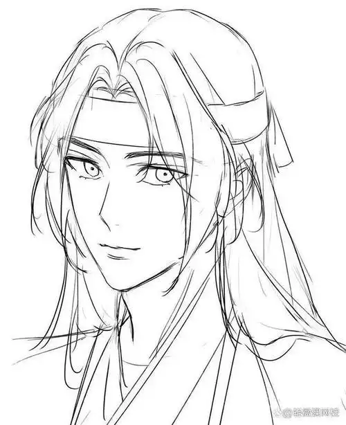 素材太太画的古风男子太绝了快码住这古风线稿素材