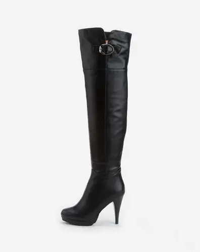 卡迪娜 黑色软牛皮时尚高跟长靴