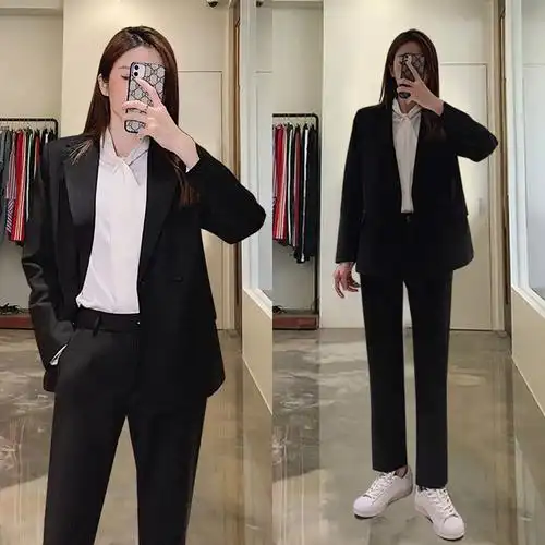 艳如飞职业西装套装女春秋韩版黑色西服ol工作正装大学生气质面试衣服