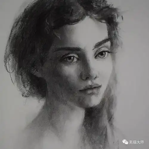 炭笔肖像素描,秘鲁女画家埃利亚斯作品!