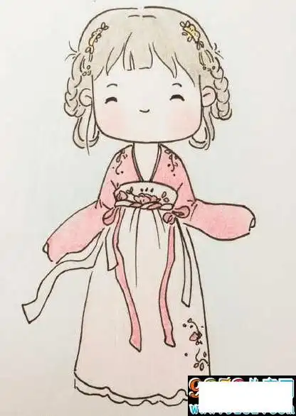 古装q版小女孩简笔画彩色图片素材大全简笔画--q版开心大笑的小女孩