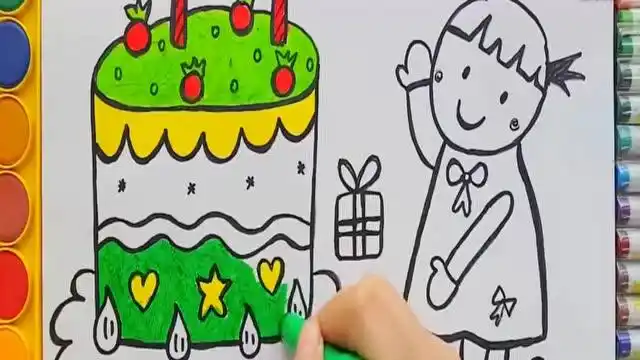 儿童绘画父亲节妇女节父母生日自己画一个蛋糕送给父母吧