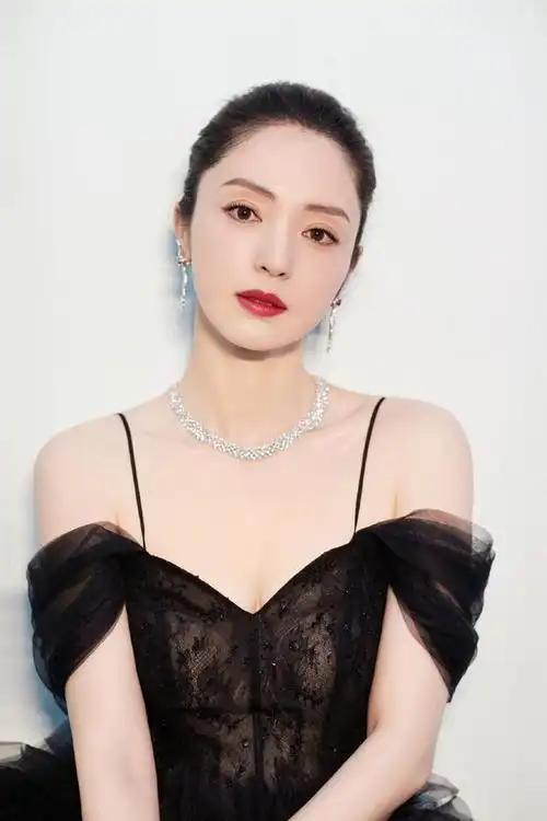 黑色礼裙虽然色调暗沉,不过设计剪裁都很时尚,抹胸吊带设计使董璇看