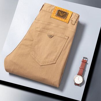 奇阿玛尼亚牛仔裤男春夏薄款潮流韩版弹力修身小脚品牌男装长裤卡其色