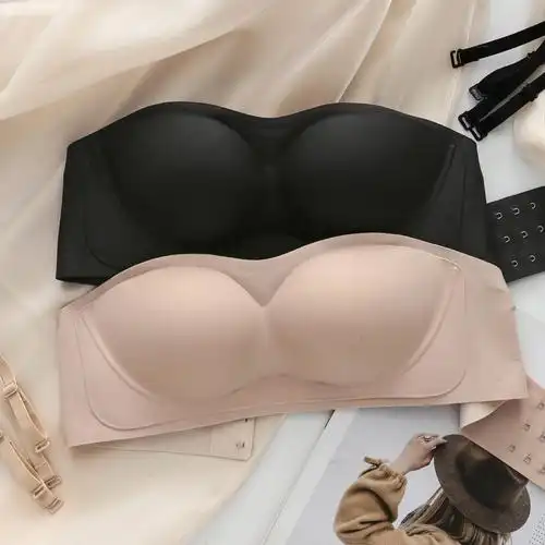 日本防过敏防滑无肩带隐形内衣女一字肩露肩抹胸裹胸文胸防下垂薄