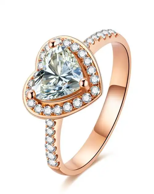 周六福珠宝专场 周六福1.3克拉玫瑰18k金心形群镶钻戒