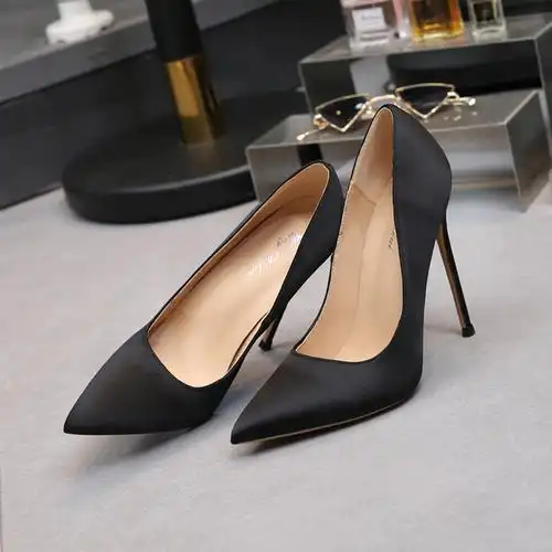 林先森黑色超细跟绸缎10厘米性感8m宴会尖头高跟鞋女细跟春秋9百搭单