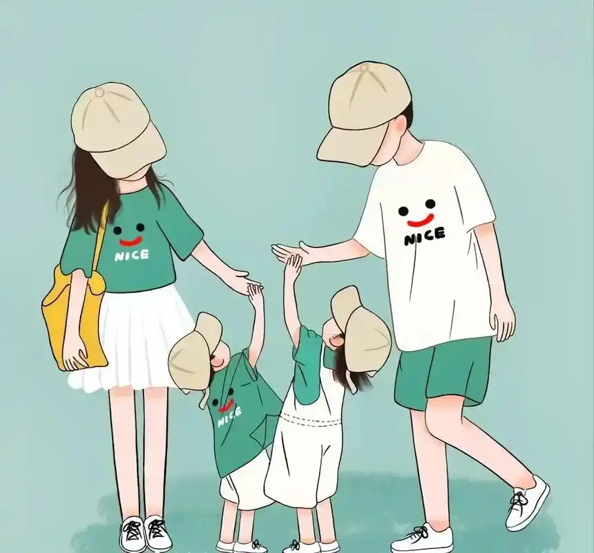 全家福卡通头像 虽然暂时苦一点但一家人在一起幸福感还是满满 - 抖