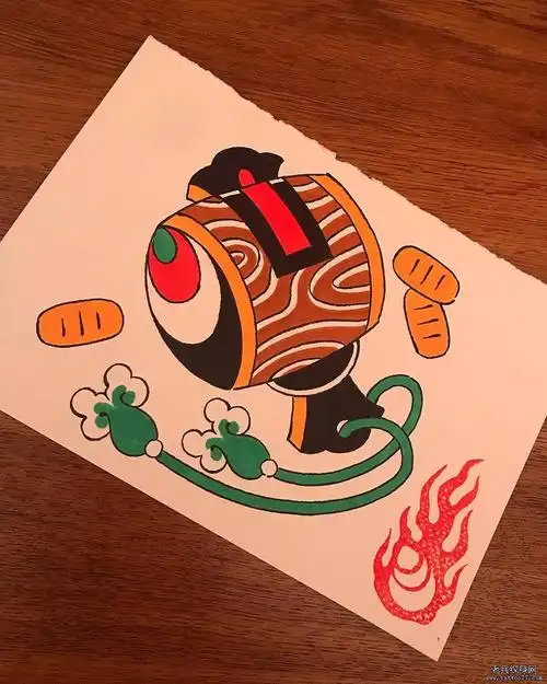 日式彩色福锤纹身图案