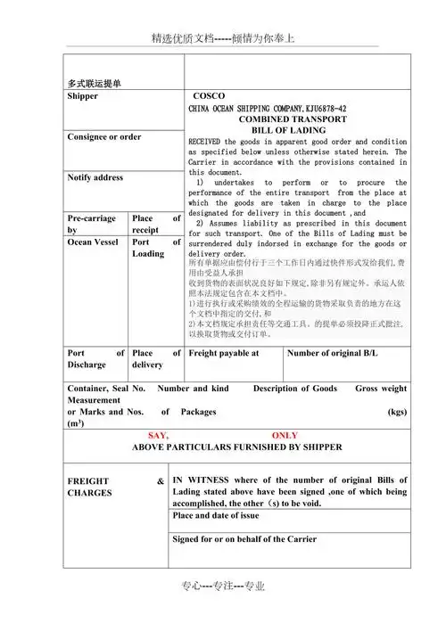 多式联运提单(共2页)