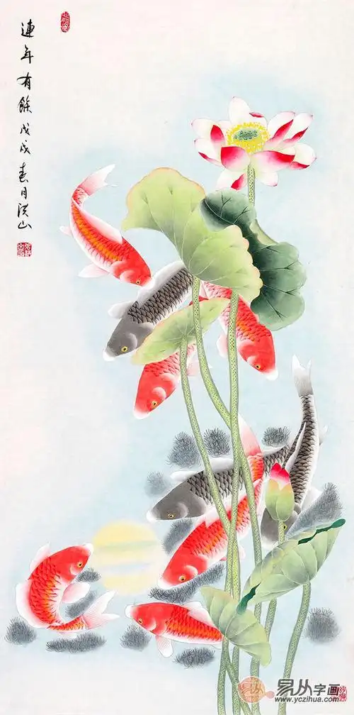 张洪山九鱼图作品赏析:九鱼纳福 和气聚财